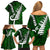 Personalized New Zealand Family Matching Off Shoulder Short Dress and Hawaiian Shirt Silver Fern and Maori Symbols Papua Shell Green Style LT03 - Polynesian Pride