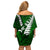 Personalized New Zealand Family Matching Off Shoulder Short Dress and Hawaiian Shirt Silver Fern and Maori Symbols Papua Shell Green Style LT03 - Polynesian Pride