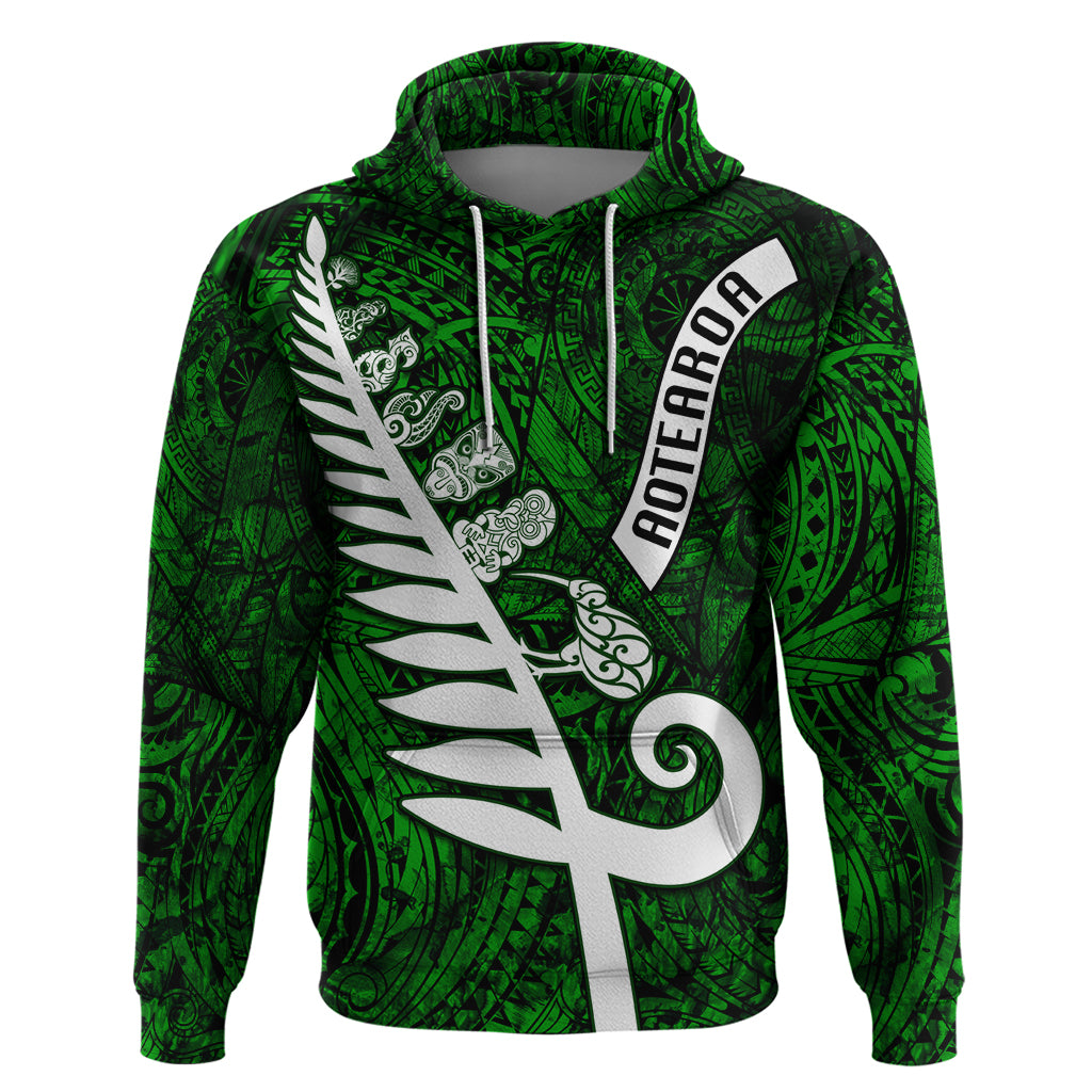 Personalized New Zealand Hoodie Silver Fern and Maori Symbols Papua Shell Green Style LT03 Green - Polynesian Pride