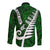 Personalized New Zealand Long Sleeve Button Shirt Silver Fern and Maori Symbols Papua Shell Green Style LT03 - Polynesian Pride