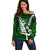 Personalized New Zealand Off Shoulder Sweater Silver Fern and Maori Symbols Papua Shell Green Style LT03 Women Green - Polynesian Pride