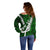 Personalized New Zealand Off Shoulder Sweater Silver Fern and Maori Symbols Papua Shell Green Style LT03 - Polynesian Pride