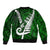 Personalized New Zealand Sleeve Zip Bomber Jacket Silver Fern and Maori Symbols Papua Shell Green Style LT03 - Polynesian Pride