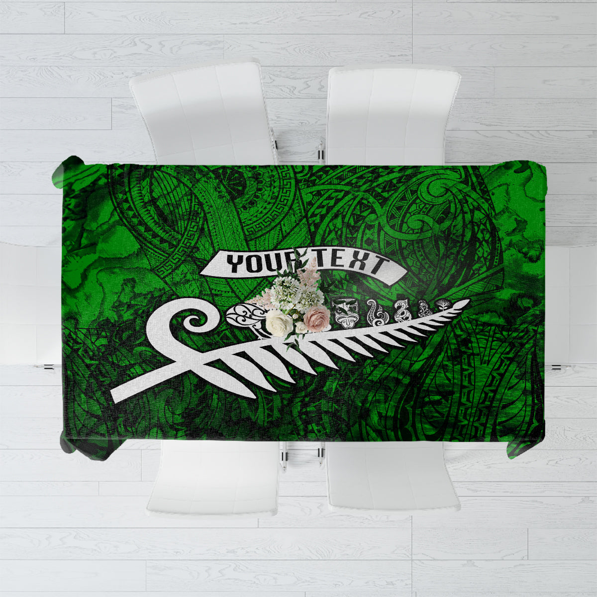 Personalized New Zealand Tablecloth Silver Fern and Maori Symbols Papua Shell Green Style LT03 Green - Polynesian Pride