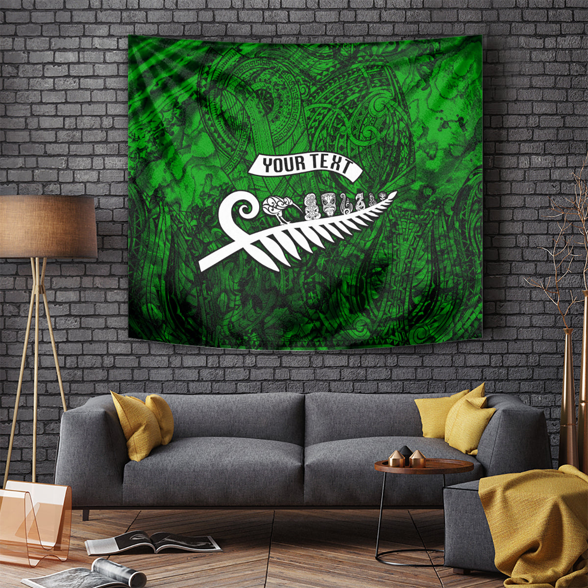 Personalized New Zealand Tapestry Silver Fern and Maori Symbols Papua Shell Green Style LT03 Green - Polynesian Pride