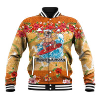 Hawaii Mele Kalikimaka Baseball Jacket Funny Santa Claus Surfing on Tropical Plants LT03 Unisex Multicolor - Polynesian Pride