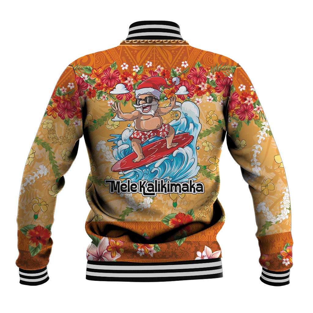 Hawaii Mele Kalikimaka Baseball Jacket Funny Santa Claus Surfing on Tropical Plants LT03 - Polynesian Pride