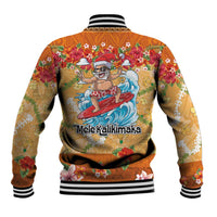 Hawaii Mele Kalikimaka Baseball Jacket Funny Santa Claus Surfing on Tropical Plants LT03 - Polynesian Pride