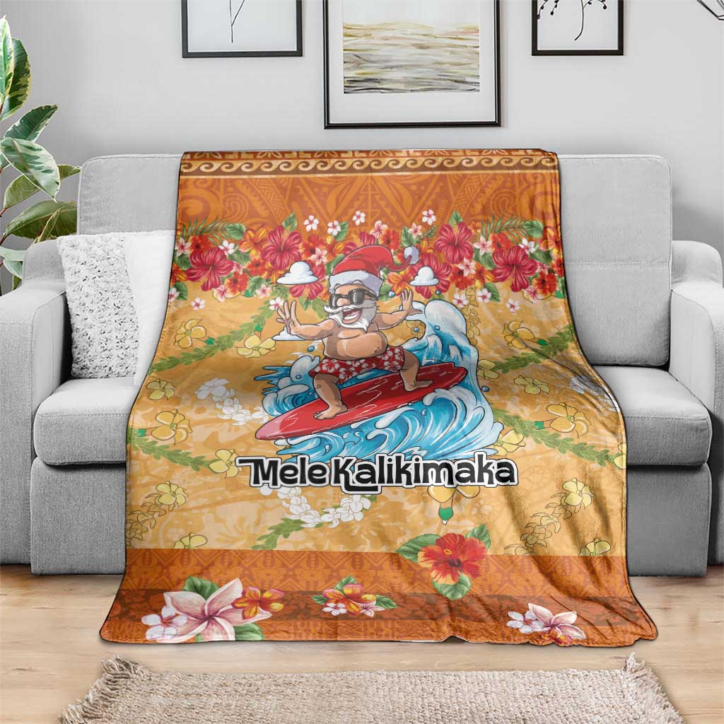Hawaii Mele Kalikimaka Blanket Funny Santa Claus Surfing on Tropical Plants LT03 - Polynesian Pride
