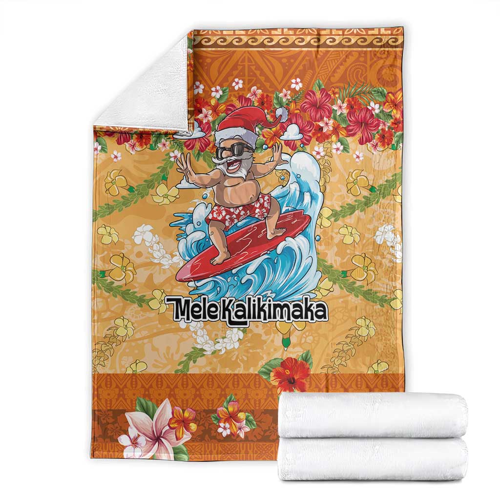Hawaii Mele Kalikimaka Blanket Funny Santa Claus Surfing on Tropical Plants LT03 - Polynesian Pride