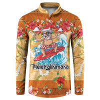 Hawaii Mele Kalikimaka Button Sweatshirt Funny Santa Claus Surfing on Tropical Plants LT03 Multicolor - Polynesian Pride