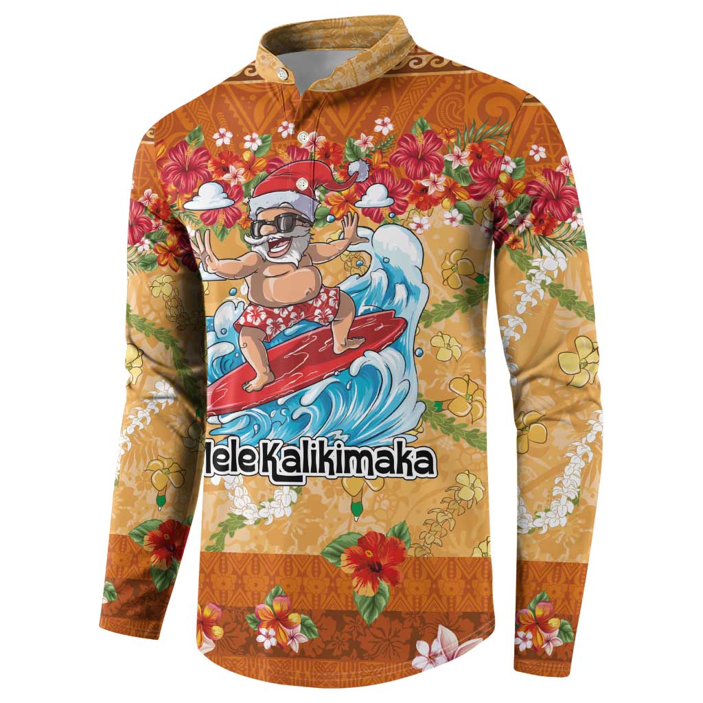 Hawaii Mele Kalikimaka Button Sweatshirt Funny Santa Claus Surfing on Tropical Plants LT03 - Polynesian Pride