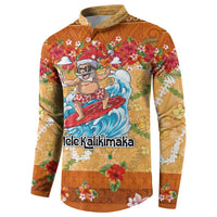Hawaii Mele Kalikimaka Button Sweatshirt Funny Santa Claus Surfing on Tropical Plants LT03 - Polynesian Pride