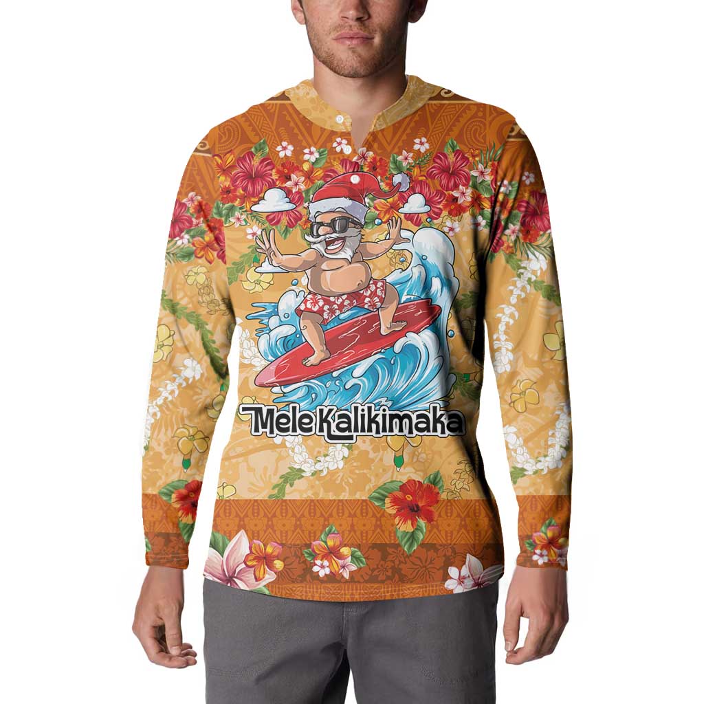 Hawaii Mele Kalikimaka Button Sweatshirt Funny Santa Claus Surfing on Tropical Plants LT03 - Polynesian Pride