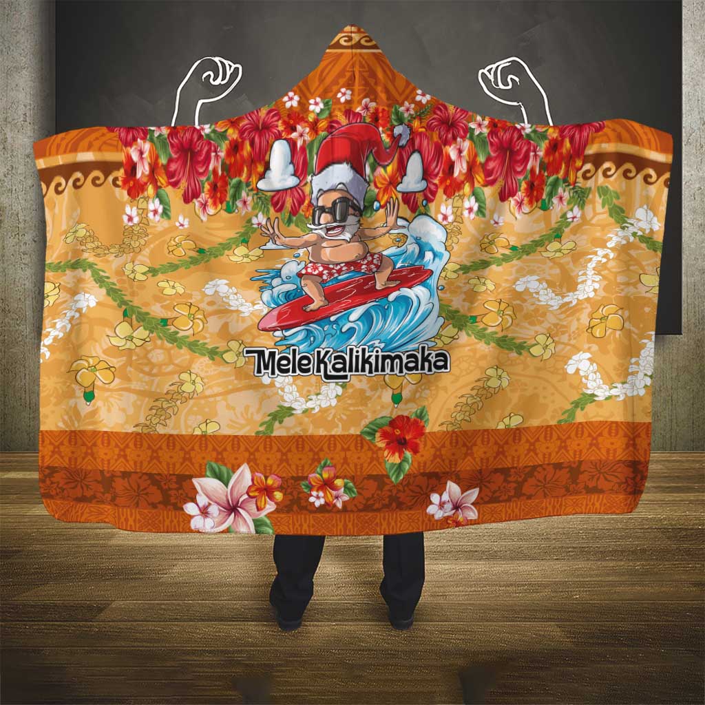 Hawaii Mele Kalikimaka Hooded Blanket Funny Santa Claus Surfing on Tropical Plants LT03 - Polynesian Pride