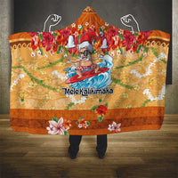 Hawaii Mele Kalikimaka Hooded Blanket Funny Santa Claus Surfing on Tropical Plants LT03 - Polynesian Pride