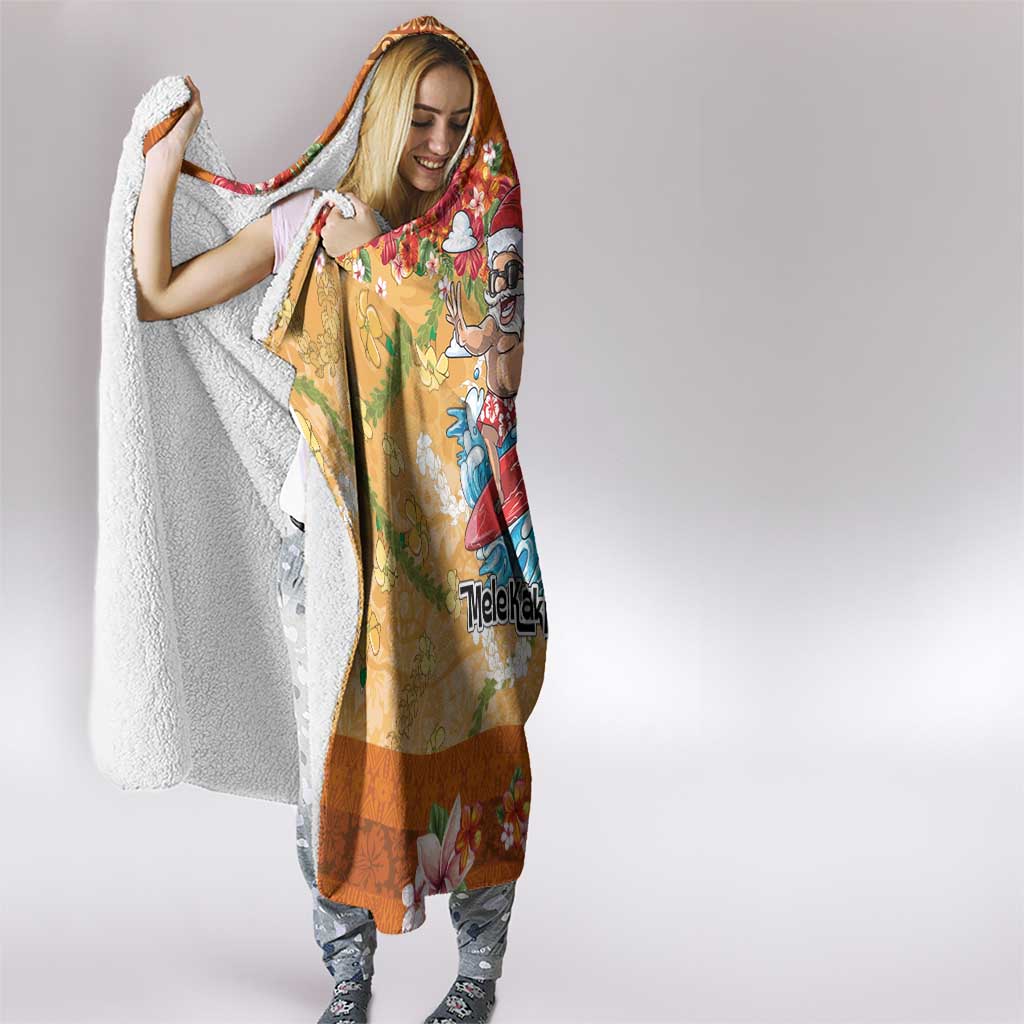Hawaii Mele Kalikimaka Hooded Blanket Funny Santa Claus Surfing on Tropical Plants LT03 - Polynesian Pride