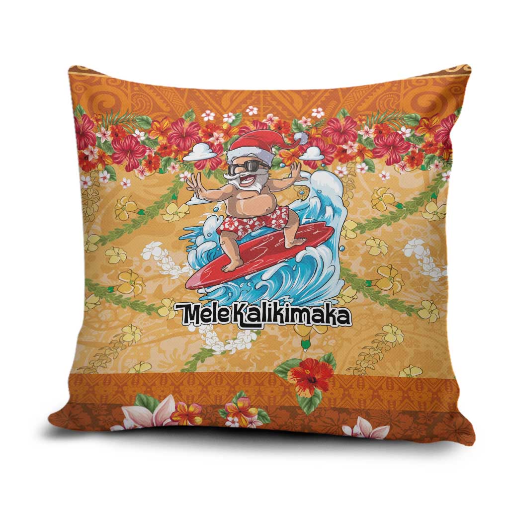 Hawaii Mele Kalikimaka Pillow Cover Funny Santa Claus Surfing on Tropical Plants LT03 Multicolor - Polynesian Pride