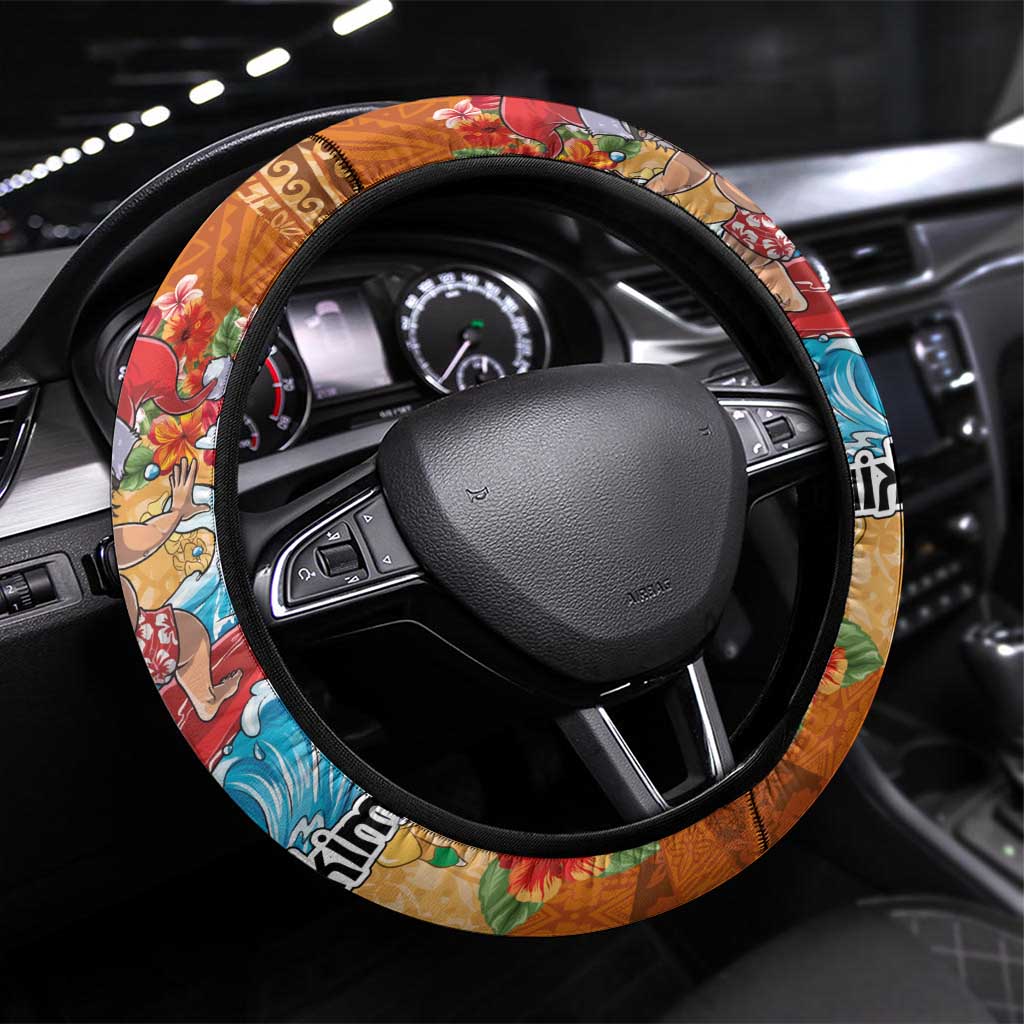 Hawaii Mele Kalikimaka Steering Wheel Cover Funny Santa Claus Surfing on Tropical Plants LT03 Universal Fit Multicolor - Polynesian Pride