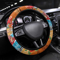 Hawaii Mele Kalikimaka Steering Wheel Cover Funny Santa Claus Surfing on Tropical Plants LT03 Universal Fit Multicolor - Polynesian Pride