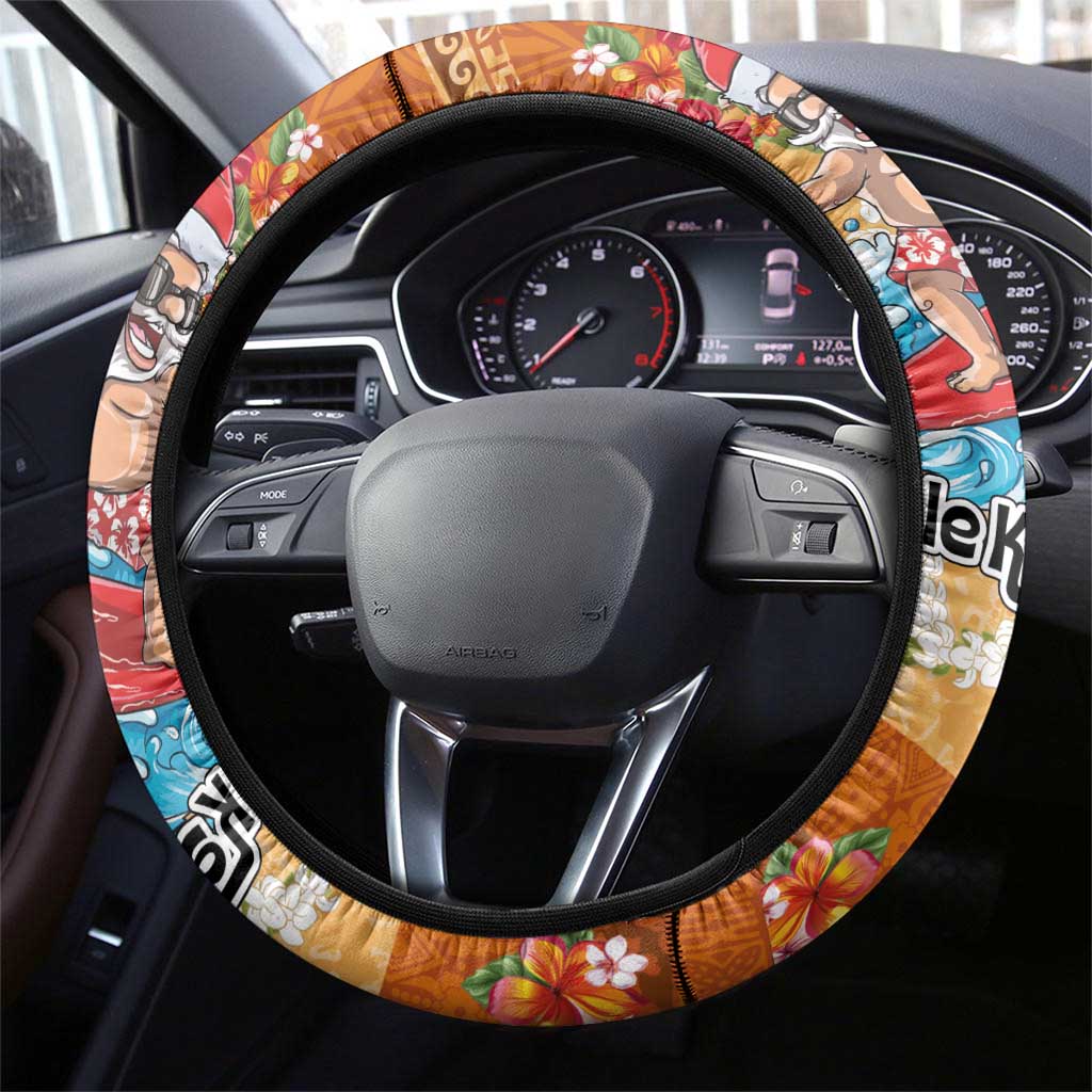 Hawaii Mele Kalikimaka Steering Wheel Cover Funny Santa Claus Surfing on Tropical Plants LT03 - Polynesian Pride