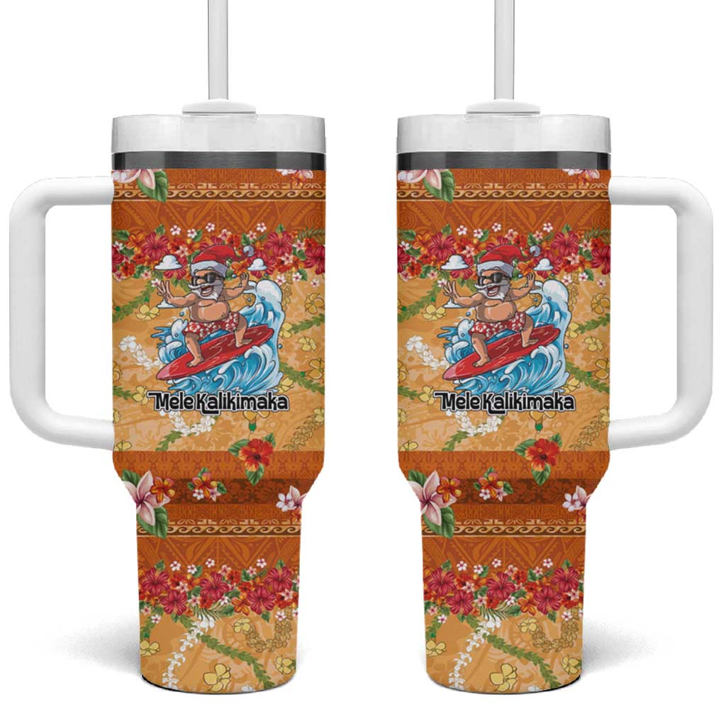 Hawaii Mele Kalikimaka Tumbler With Handle Funny Santa Claus Surfing on Tropical Plants LT03 One Size: 40 oz Multicolor - Polynesian Pride