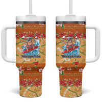 Hawaii Mele Kalikimaka Tumbler With Handle Funny Santa Claus Surfing on Tropical Plants LT03 One Size: 40 oz Multicolor - Polynesian Pride