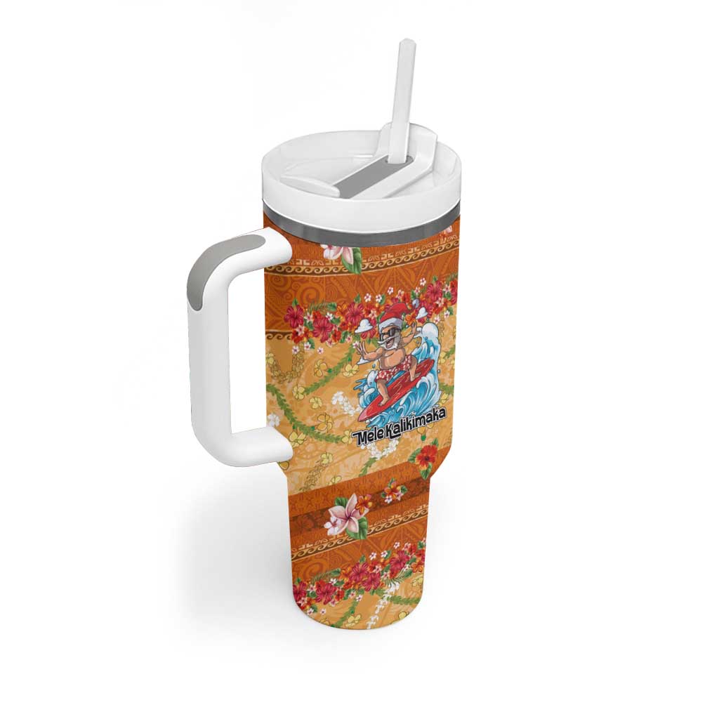 Hawaii Mele Kalikimaka Tumbler With Handle Funny Santa Claus Surfing on Tropical Plants LT03 - Polynesian Pride