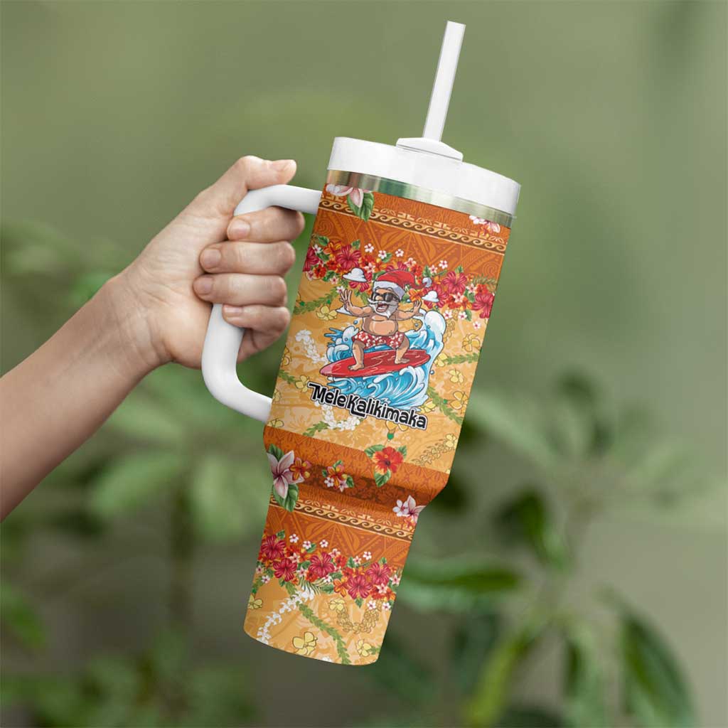 Hawaii Mele Kalikimaka Tumbler With Handle Funny Santa Claus Surfing on Tropical Plants LT03 - Polynesian Pride