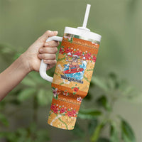 Hawaii Mele Kalikimaka Tumbler With Handle Funny Santa Claus Surfing on Tropical Plants LT03 - Polynesian Pride