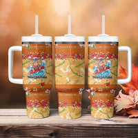 Hawaii Mele Kalikimaka Tumbler With Handle Funny Santa Claus Surfing on Tropical Plants LT03 - Polynesian Pride