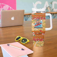 Hawaii Mele Kalikimaka Tumbler With Handle Funny Santa Claus Surfing on Tropical Plants LT03 - Polynesian Pride