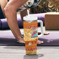 Hawaii Mele Kalikimaka Tumbler With Handle Funny Santa Claus Surfing on Tropical Plants LT03 - Polynesian Pride
