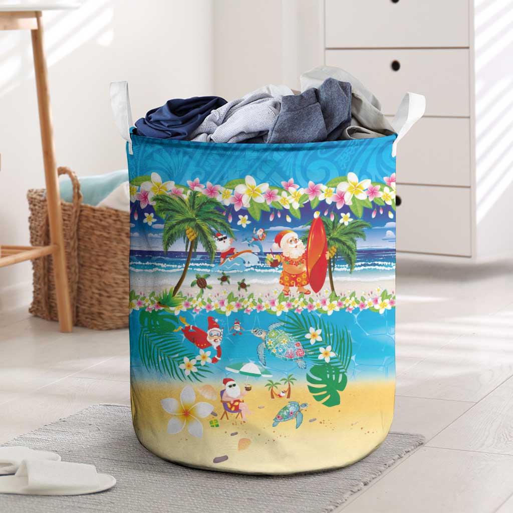 Polynesian Merry Christmas Laundry Basket Funny Santa Beach Tropical Plant and Turtle LT03 Multicolor - Polynesian Pride