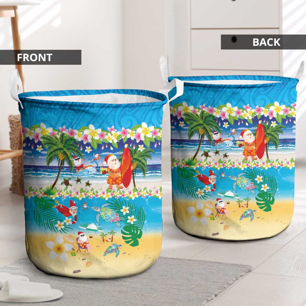 Polynesian Merry Christmas Laundry Basket Funny Santa Beach Tropical Plant and Turtle LT03 - Polynesian Pride