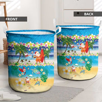 Polynesian Merry Christmas Laundry Basket Funny Santa Beach Tropical Plant and Turtle LT03 - Polynesian Pride