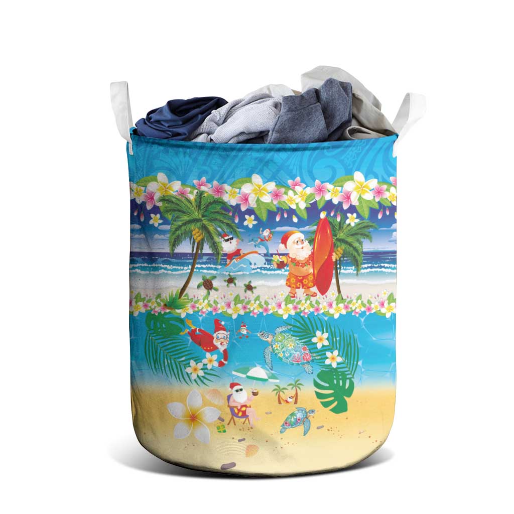 Polynesian Merry Christmas Laundry Basket Funny Santa Beach Tropical Plant and Turtle LT03 - Polynesian Pride
