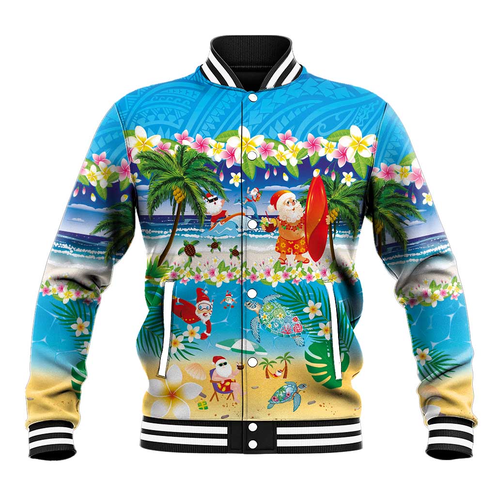 Polynesian Merry Christmas Baseball Jacket Funny Santa Beach Tropical Plant and Turtle LT03 Unisex Multicolor - Polynesian Pride