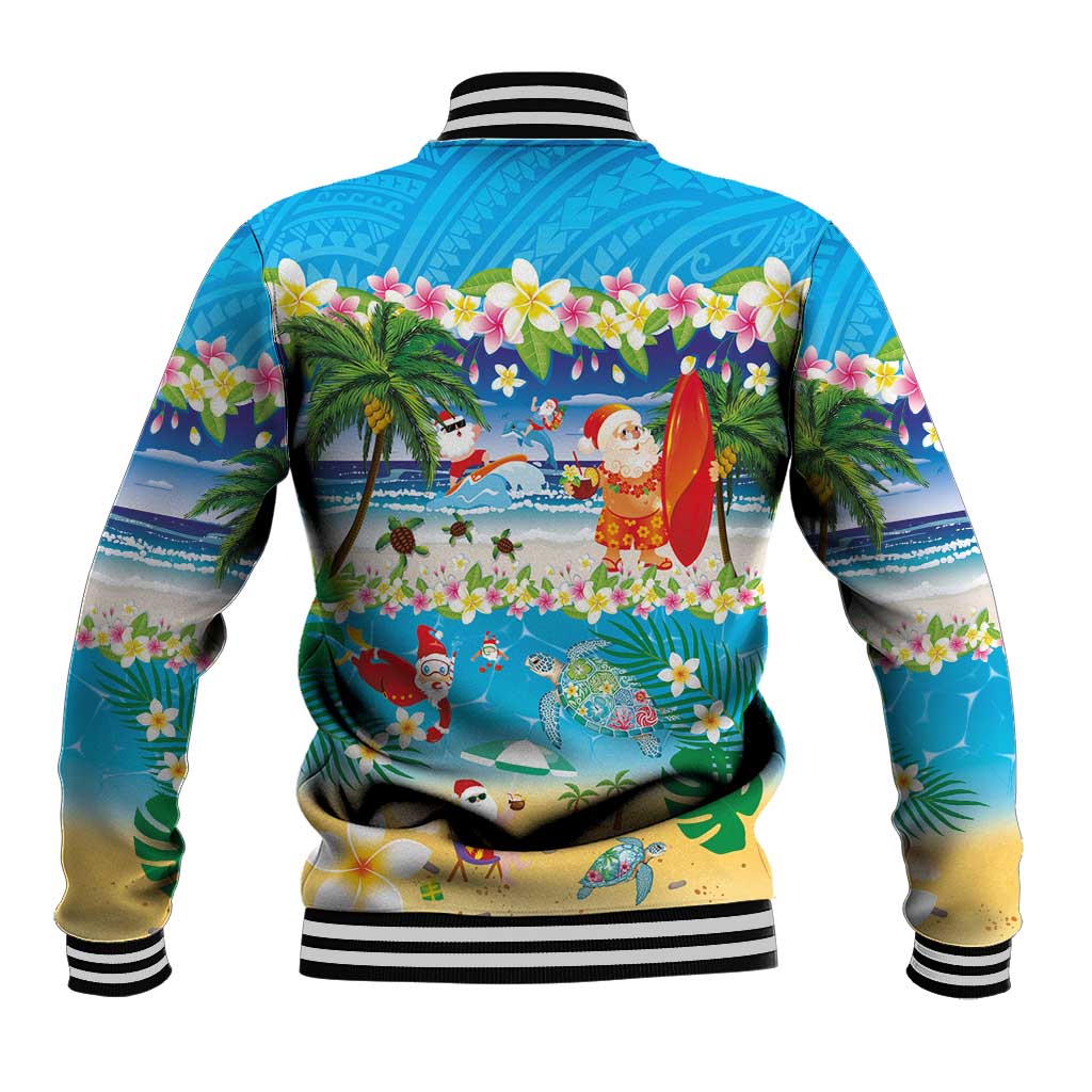 Polynesian Merry Christmas Baseball Jacket Funny Santa Beach Tropical Plant and Turtle LT03 - Polynesian Pride