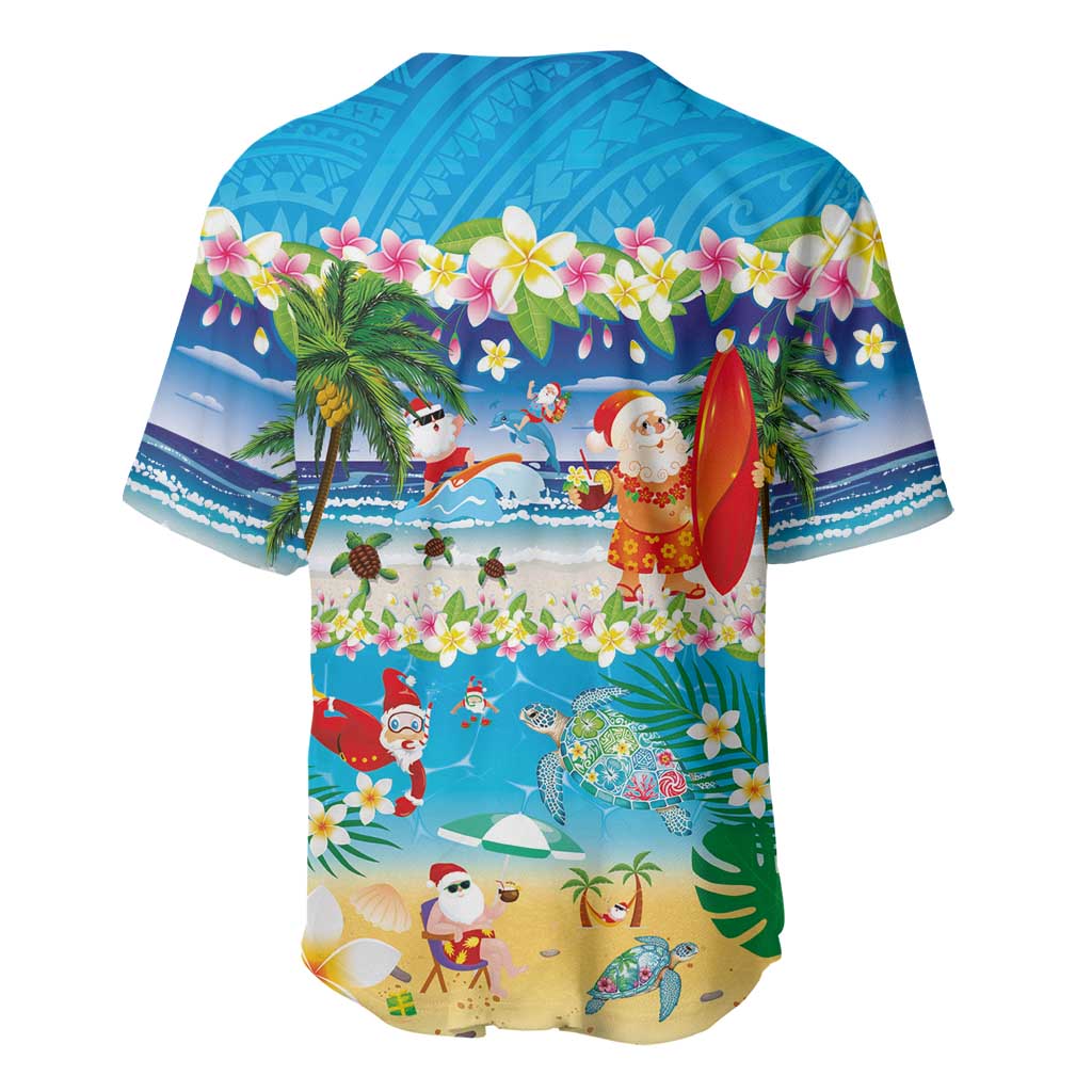 Polynesian Merry Christmas Baseball Jersey Funny Santa Beach Tropical Plant and Turtle LT03 - Polynesian Pride