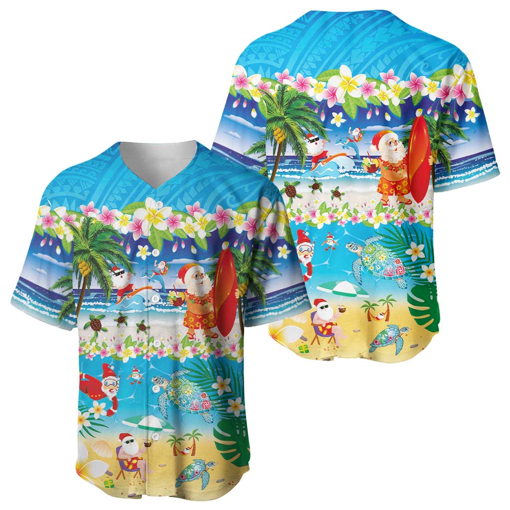 Polynesian Merry Christmas Baseball Jersey Funny Santa Beach Tropical Plant and Turtle LT03 - Polynesian Pride