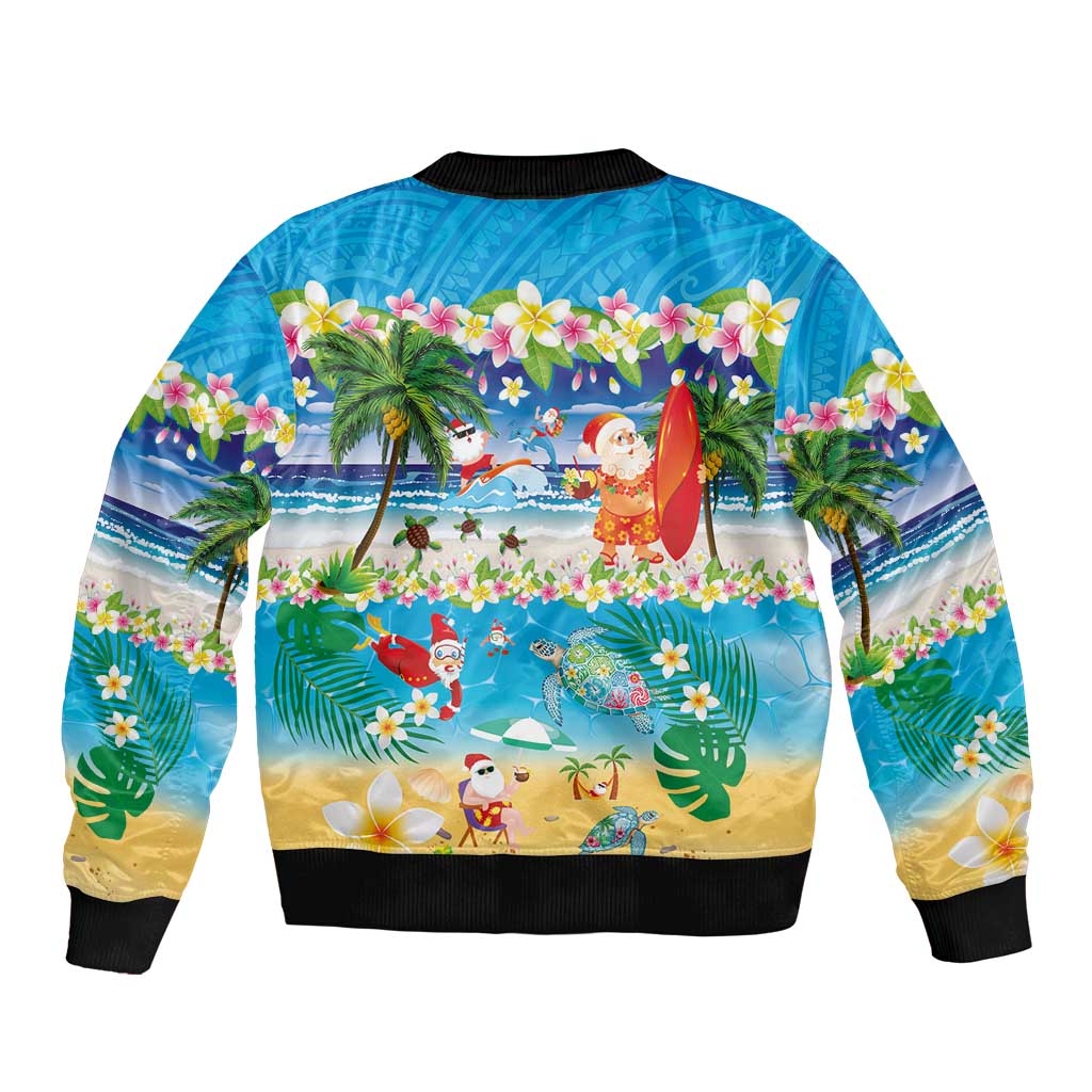 Polynesian Merry Christmas Bomber Jacket Funny Santa Beach Tropical Plant and Turtle LT03 - Polynesian Pride