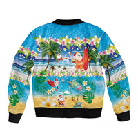 Polynesian Merry Christmas Bomber Jacket Funny Santa Beach Tropical Plant and Turtle LT03 - Polynesian Pride