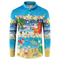 Polynesian Merry Christmas Button Sweatshirt Funny Santa Beach Tropical Plant and Turtle LT03 Multicolor - Polynesian Pride