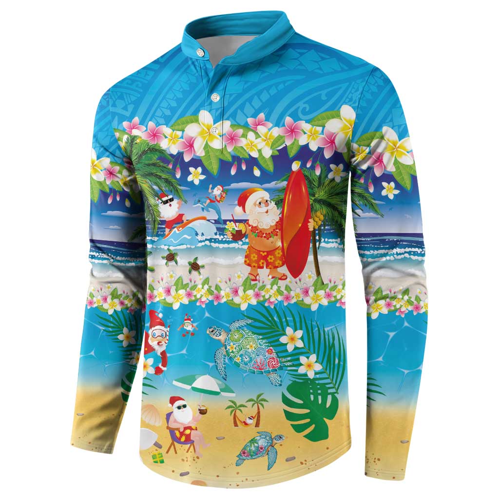 Polynesian Merry Christmas Button Sweatshirt Funny Santa Beach Tropical Plant and Turtle LT03 - Polynesian Pride