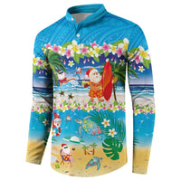 Polynesian Merry Christmas Button Sweatshirt Funny Santa Beach Tropical Plant and Turtle LT03 - Polynesian Pride
