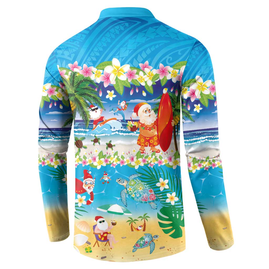Polynesian Merry Christmas Button Sweatshirt Funny Santa Beach Tropical Plant and Turtle LT03 - Polynesian Pride