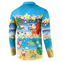 Polynesian Merry Christmas Button Sweatshirt Funny Santa Beach Tropical Plant and Turtle LT03 - Polynesian Pride