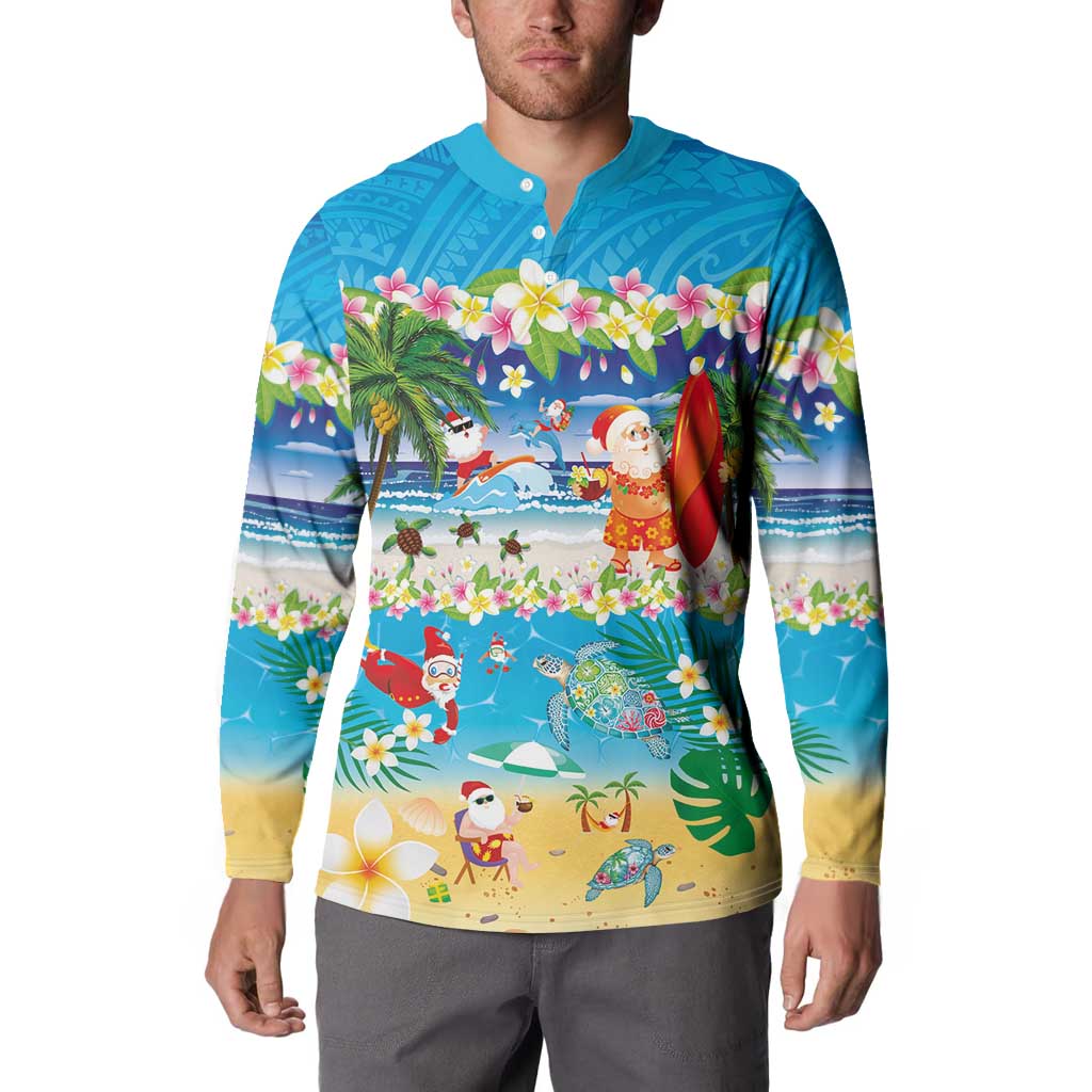 Polynesian Merry Christmas Button Sweatshirt Funny Santa Beach Tropical Plant and Turtle LT03 - Polynesian Pride