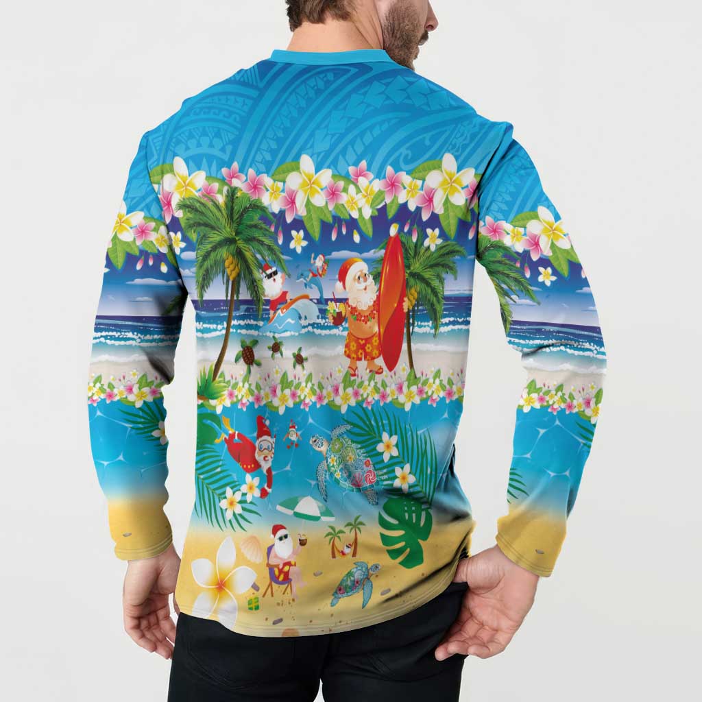 Polynesian Merry Christmas Button Sweatshirt Funny Santa Beach Tropical Plant and Turtle LT03 - Polynesian Pride